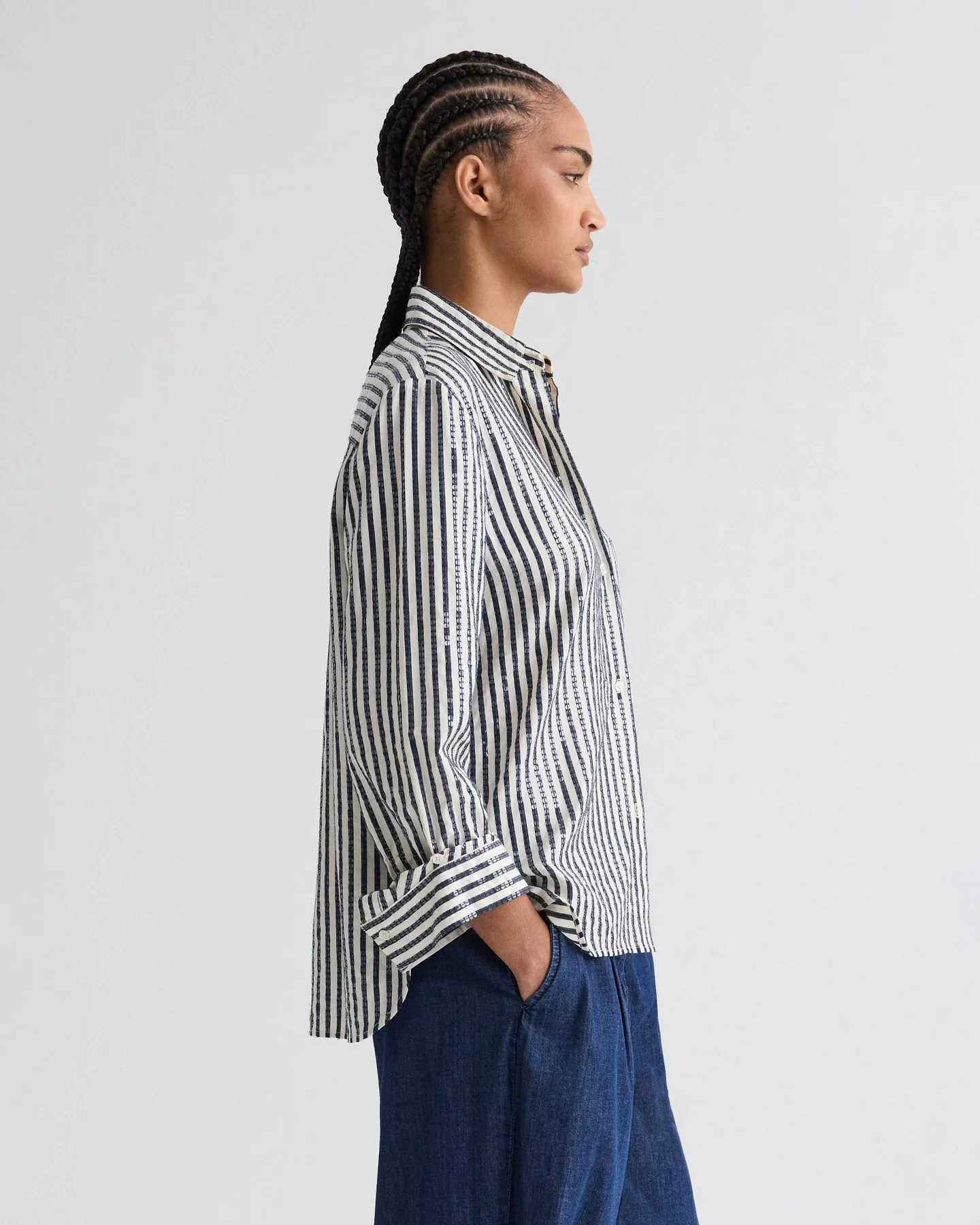 Next Morning Shirt in Clear Sequin on Stripe - Image 4