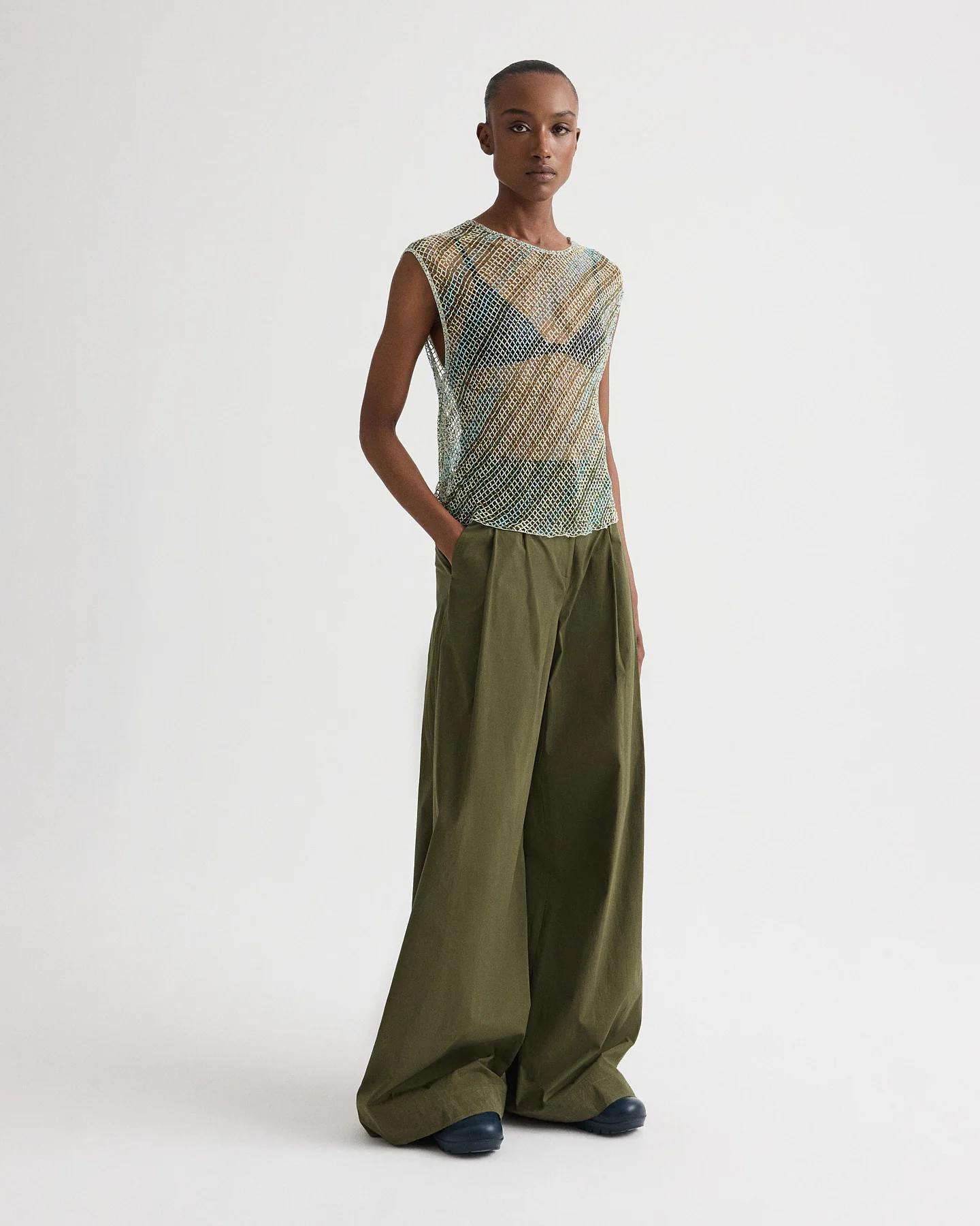 Oversized Muscle Tank in Bugle And Bead Net Fringe - Image 3