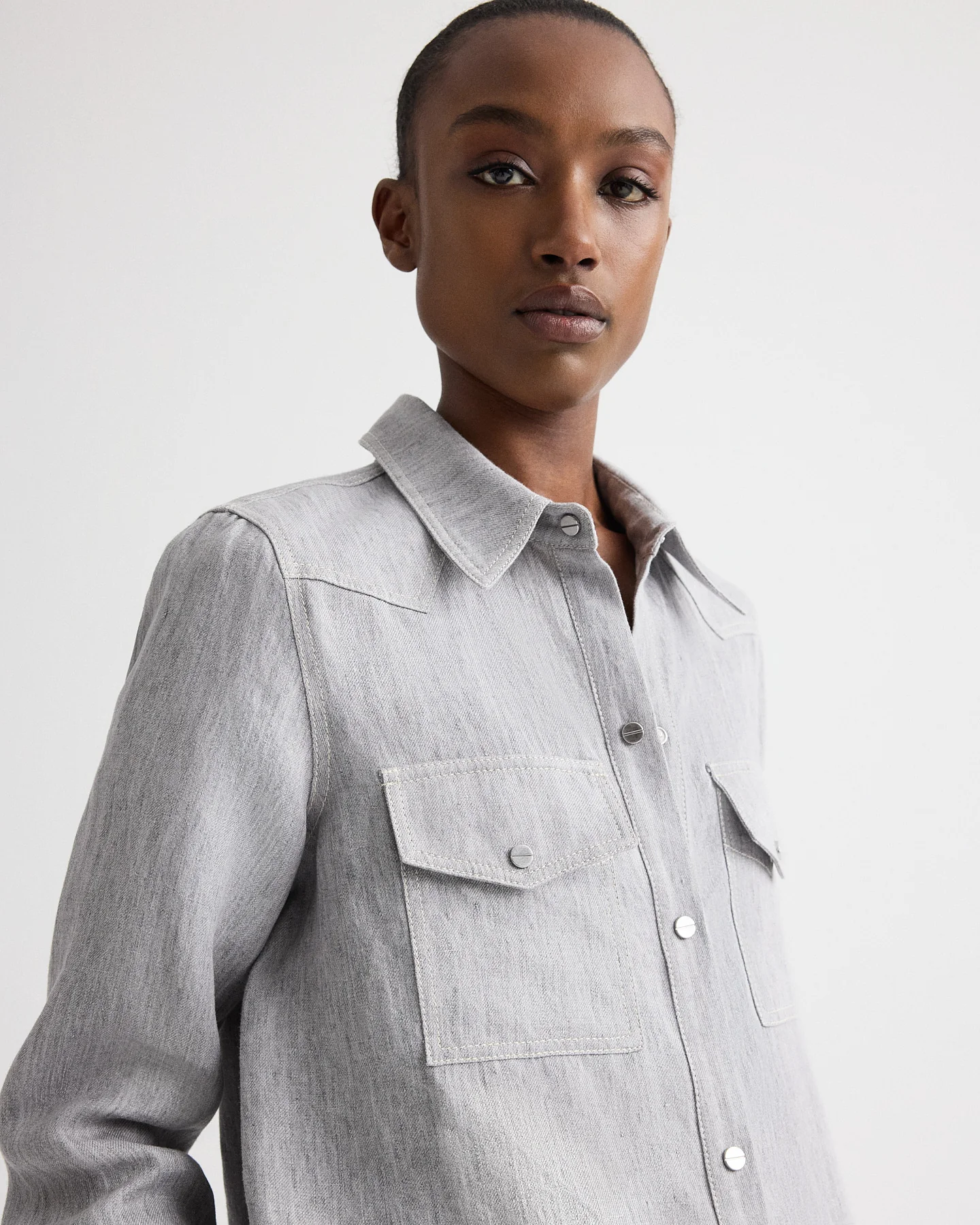Ranchers Daughter Shirt in Lightweight Washed Hemp Denim - Image 2
