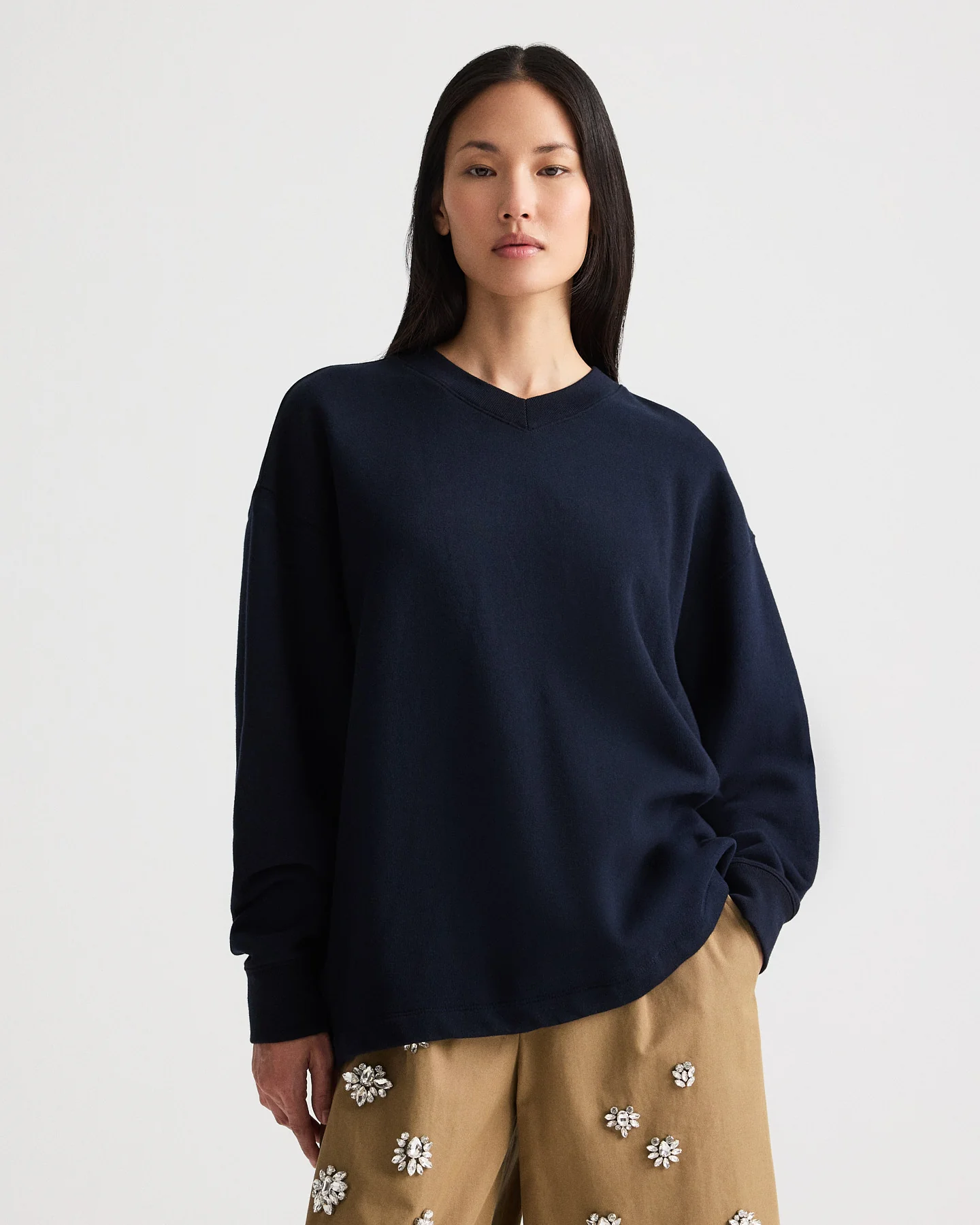 Relaxed V Neck Sweatshirt in Lightweight Sweatshirt