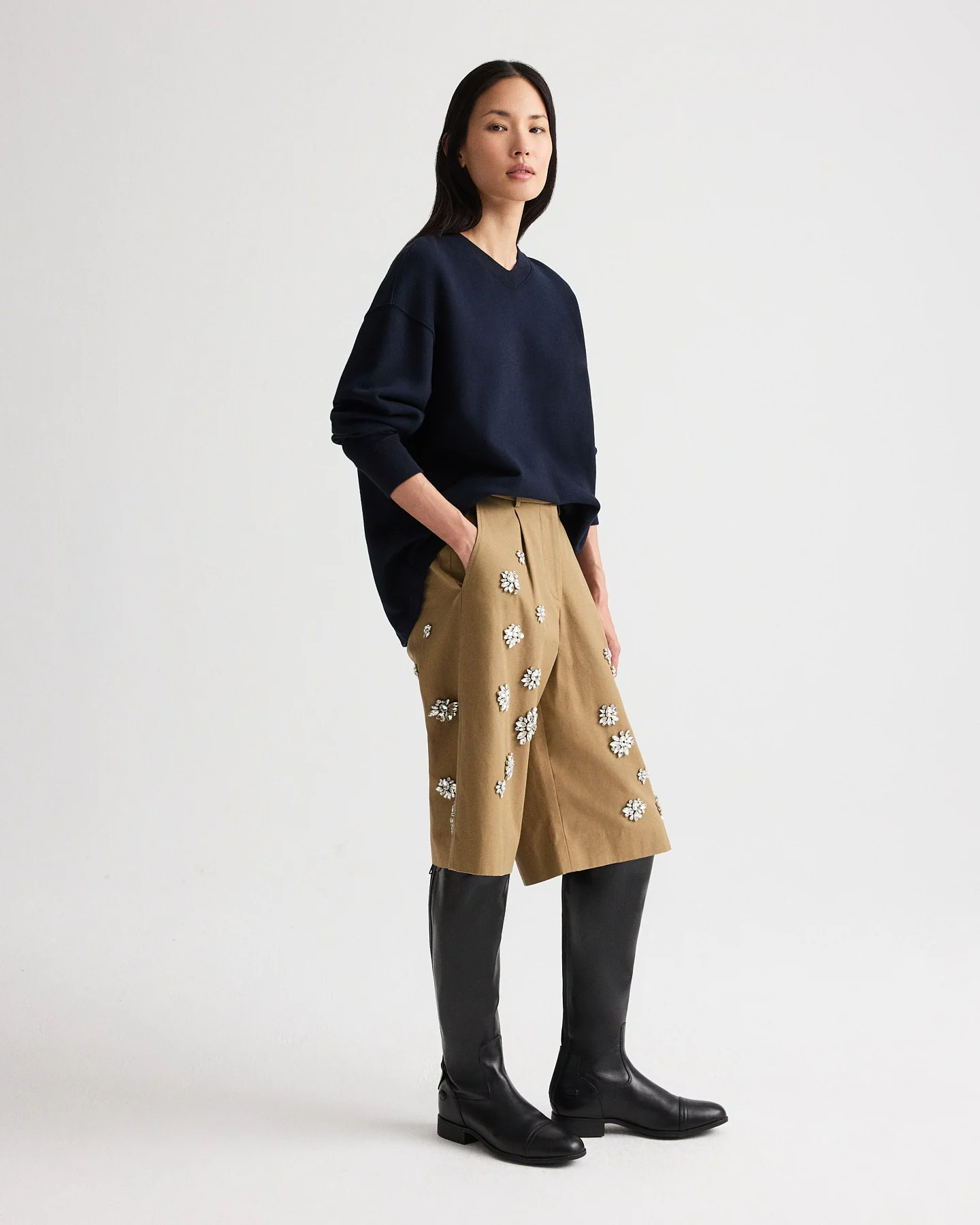 Relaxed V Neck Sweatshirt in Lightweight Sweatshirt - Image 3