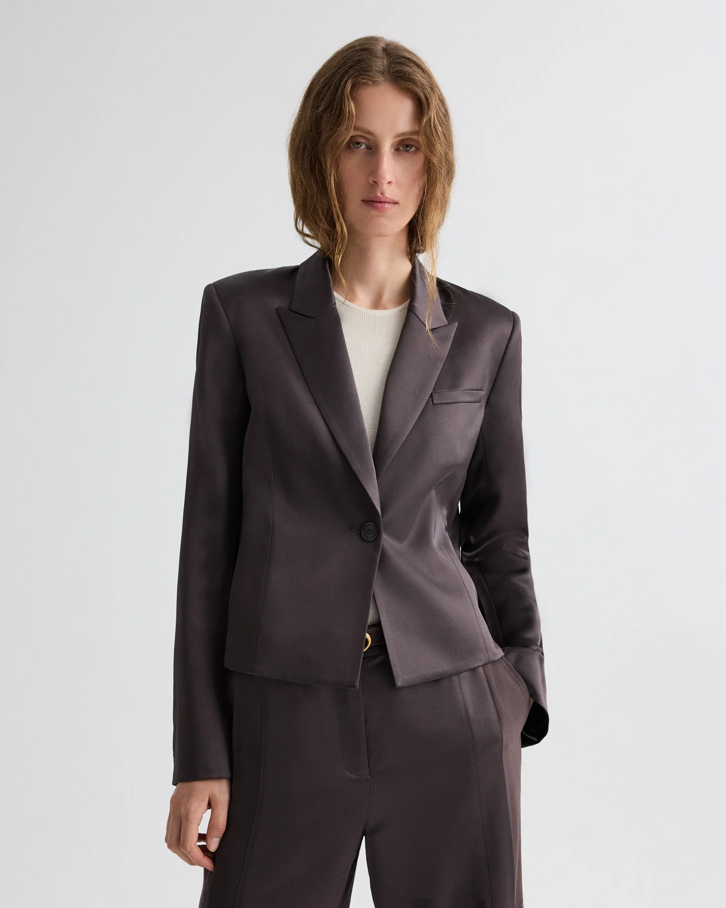 Sawyer Blazer in Shiny Viscose Wool Satin