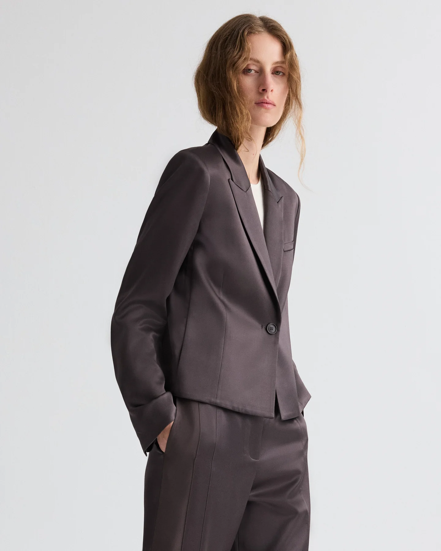 Sawyer Blazer in Shiny Viscose Wool Satin - Image 2
