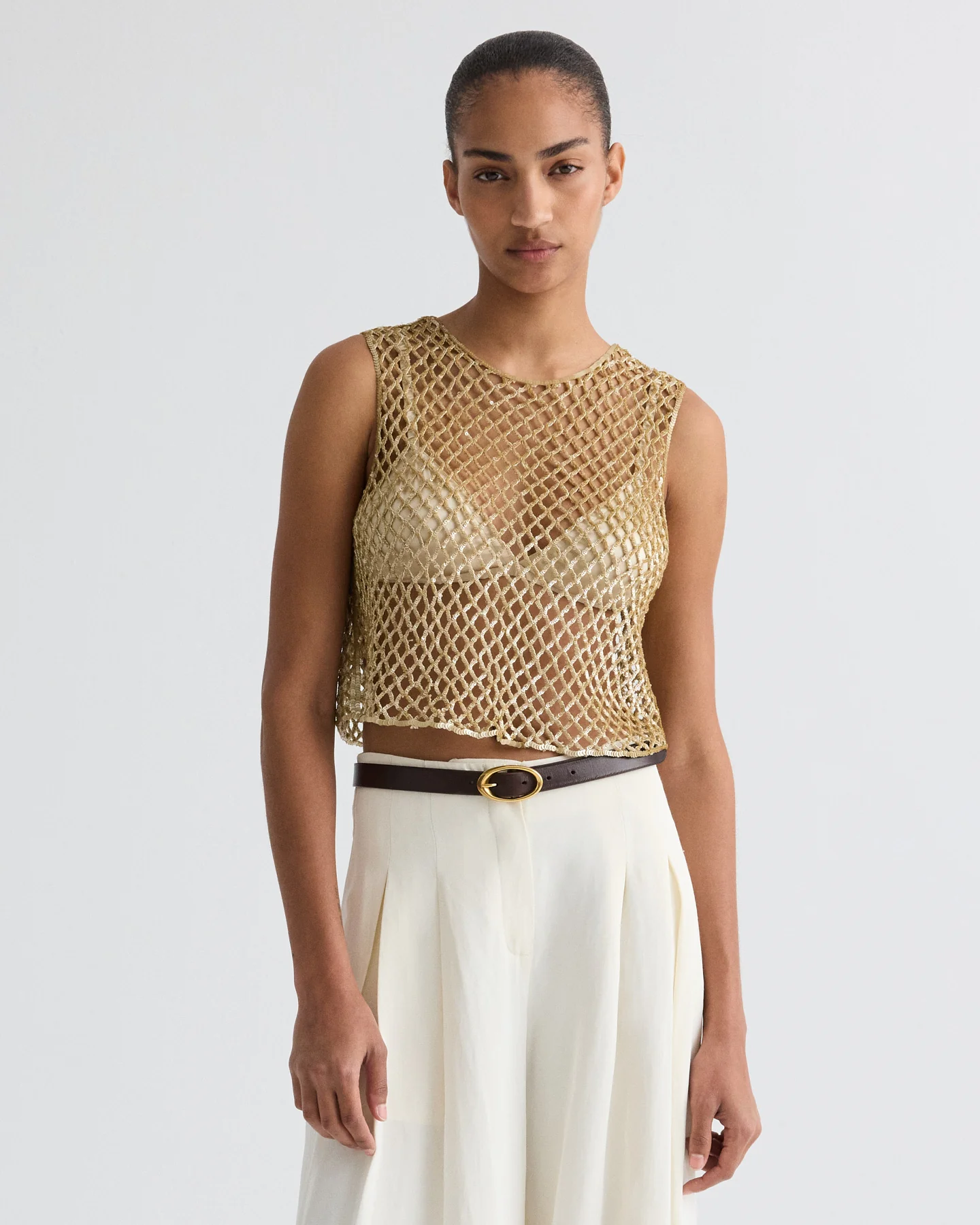 Sequined Muscle Tee in Sequin Netting