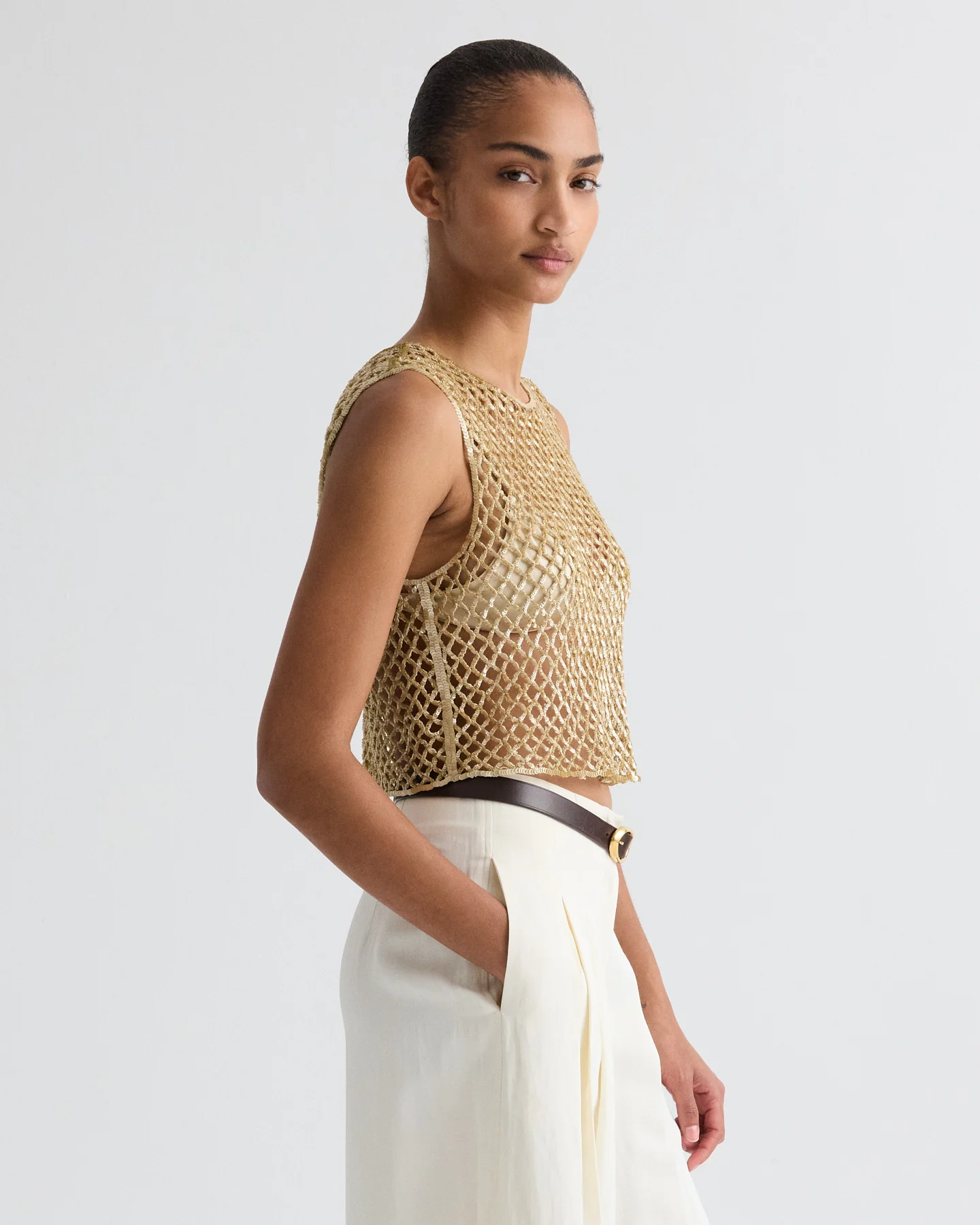 Sequined Muscle Tee in Sequin Netting - Image 2