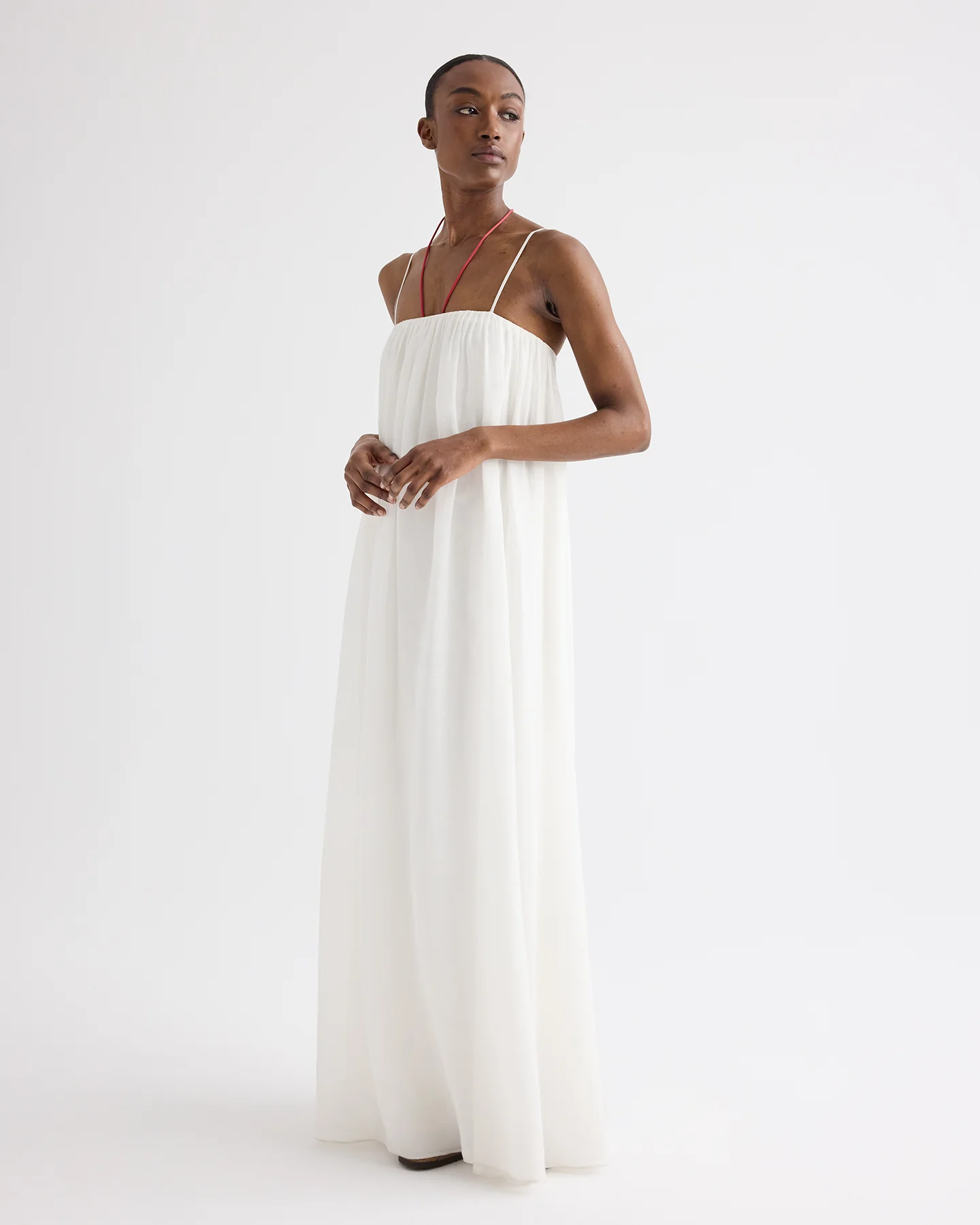 Shirred Column Dress in Linen Viscose - Image 2