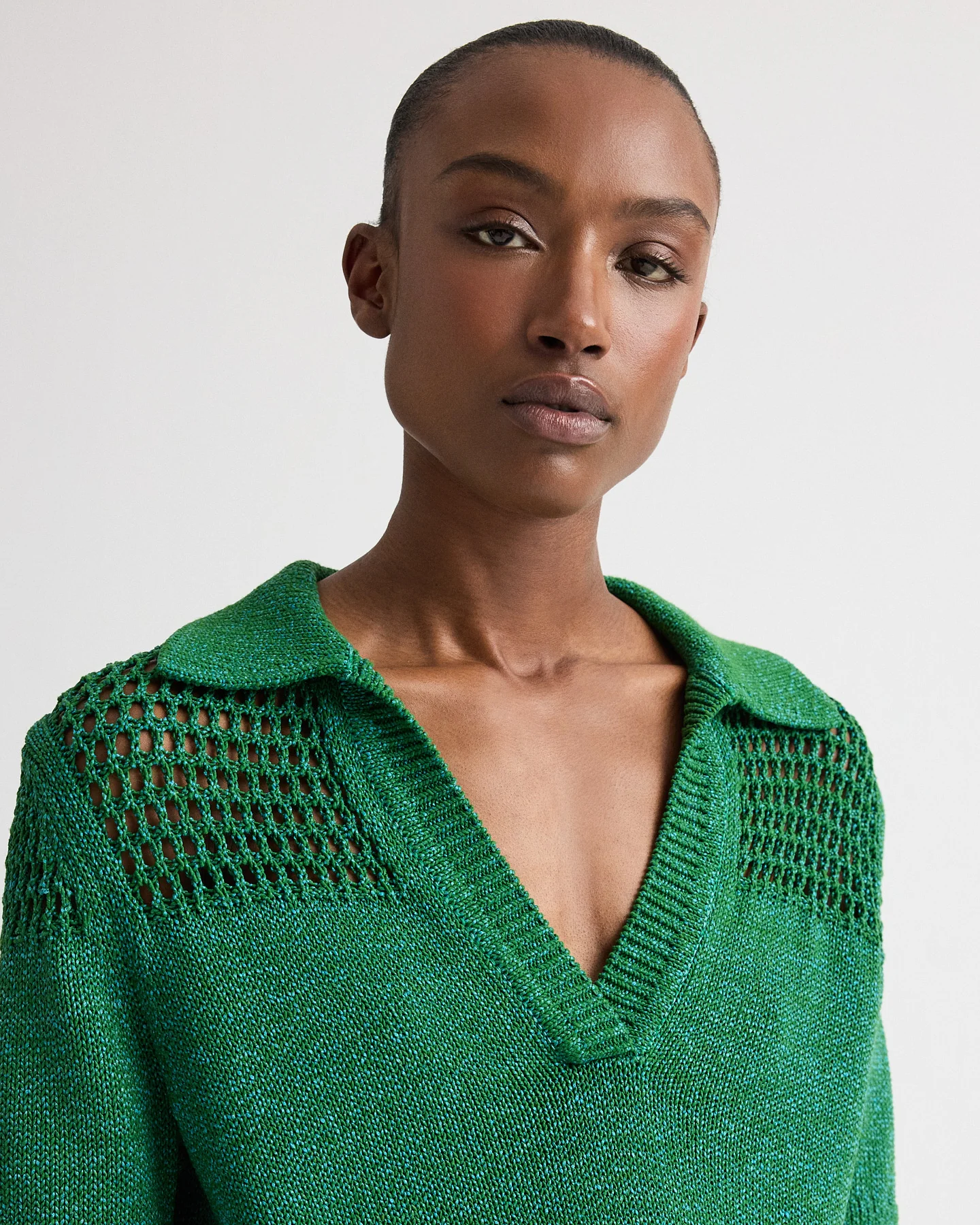Slightly Oversized Open Knit Polo in Silk Blend Yarn - Image 2