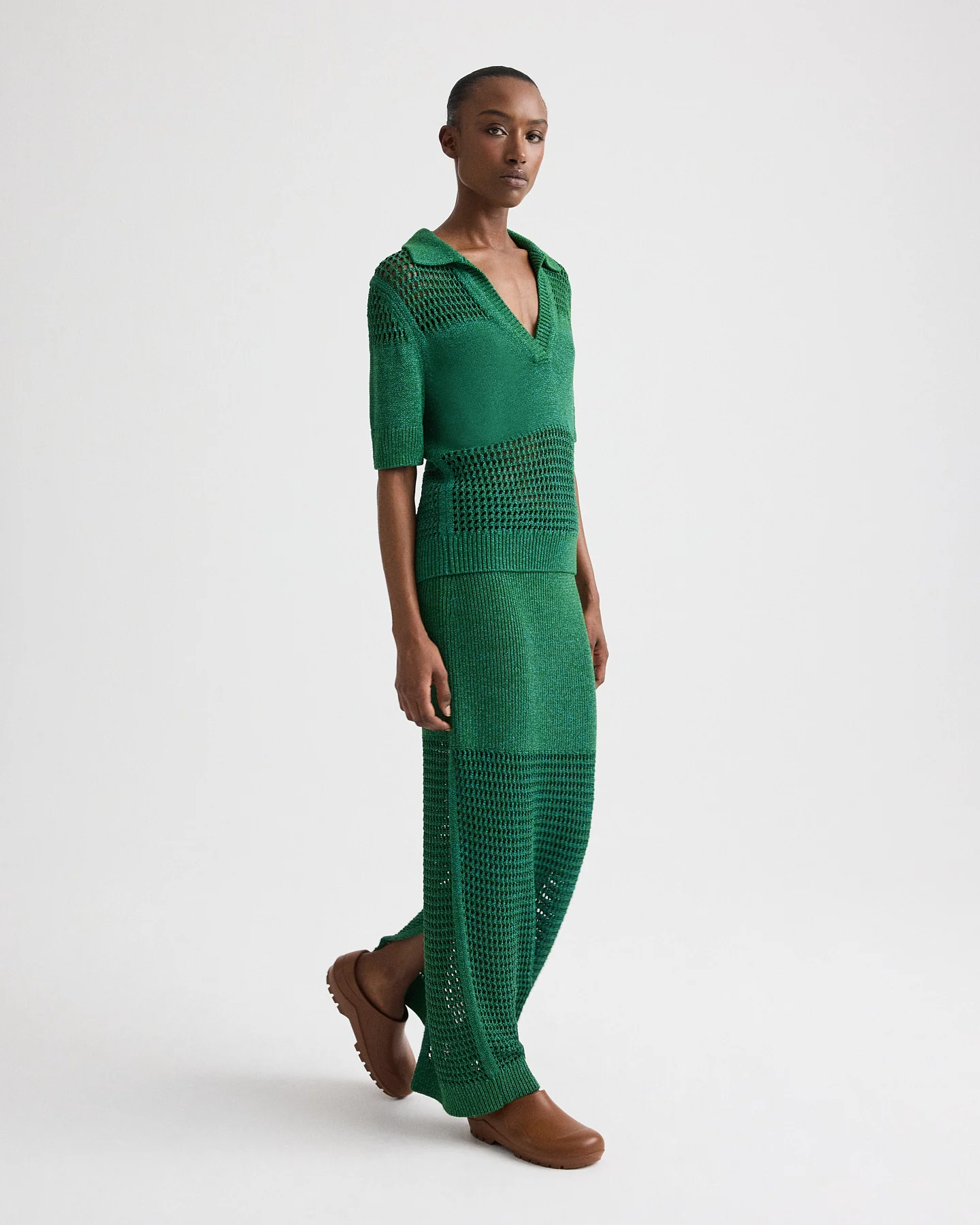 Slightly Oversized Open Knit Polo in Silk Blend Yarn - Image 3
