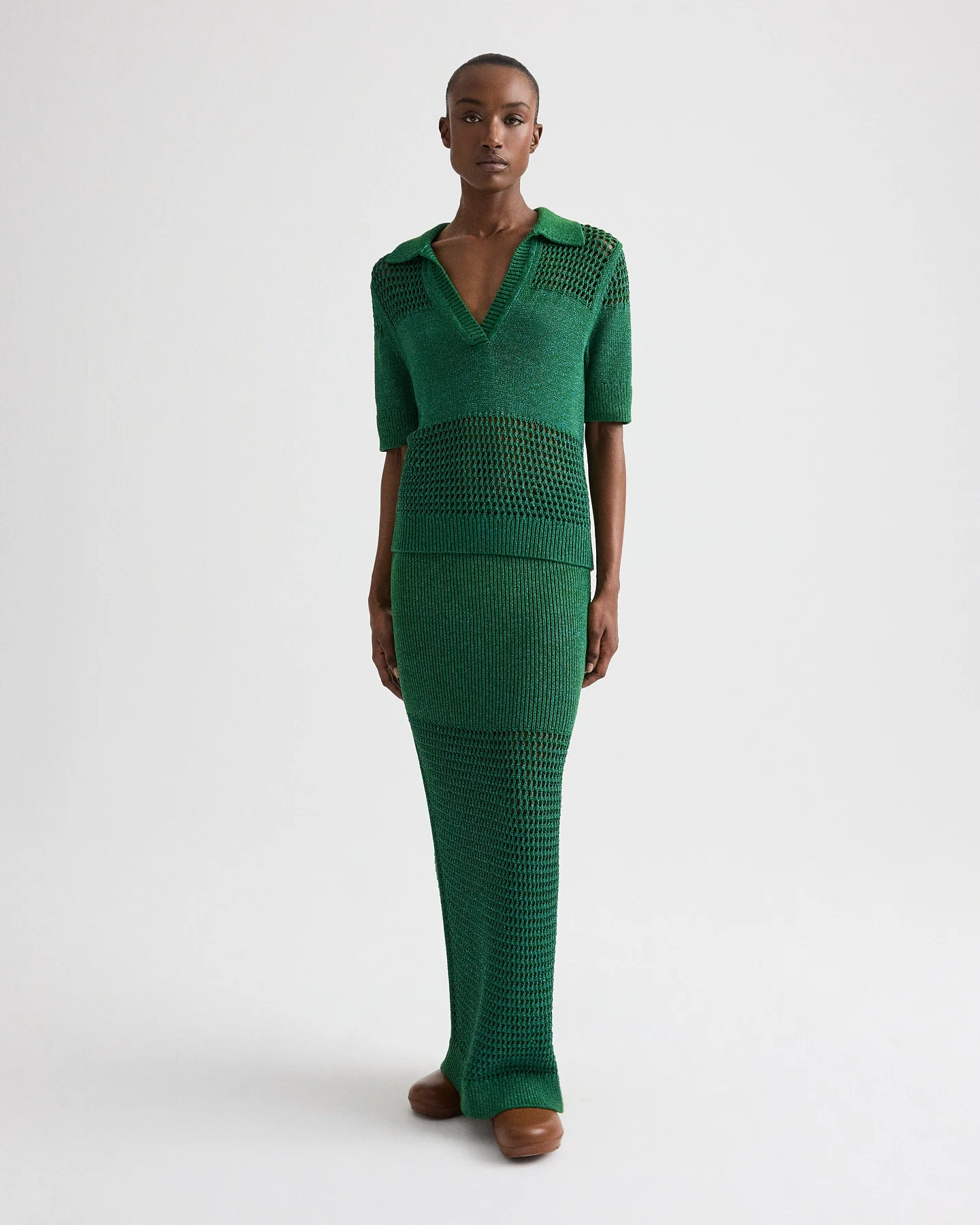 Slightly Oversized Open Knit Polo in Silk Blend Yarn - Image 4