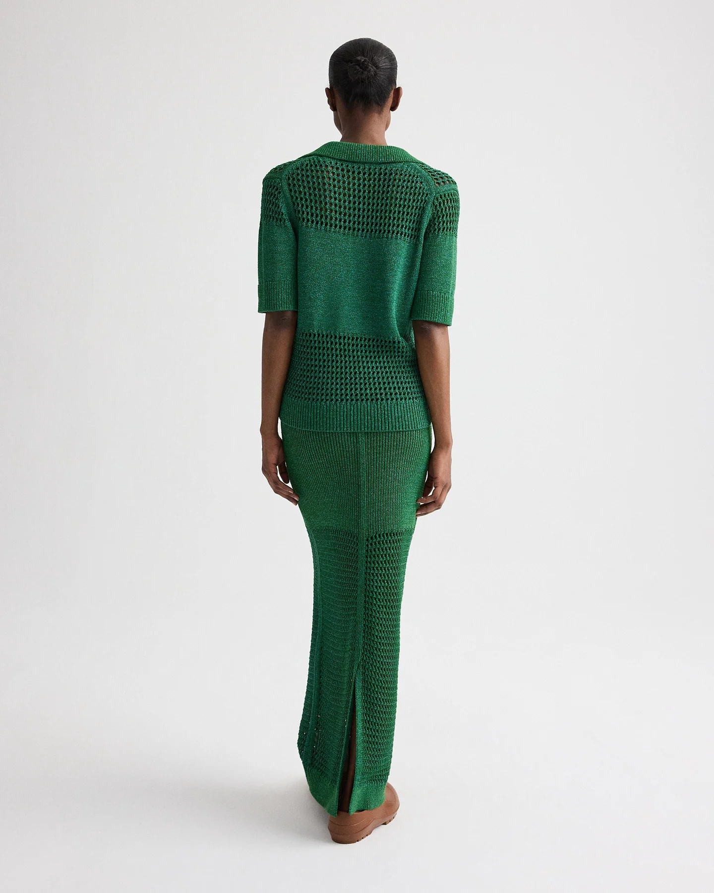 Slightly Oversized Open Knit Polo in Silk Blend Yarn - Image 5