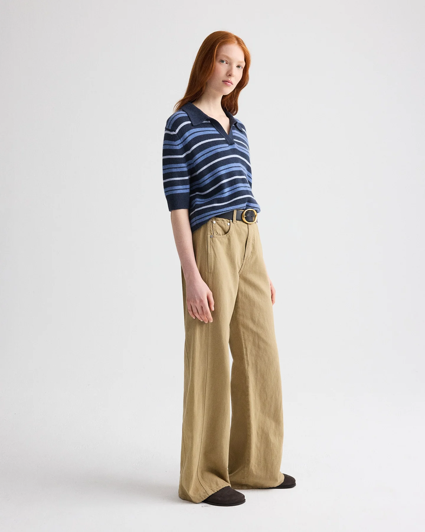 Slightly Oversized Polo W/ Multi Stripe in Cashmere - Image 3
