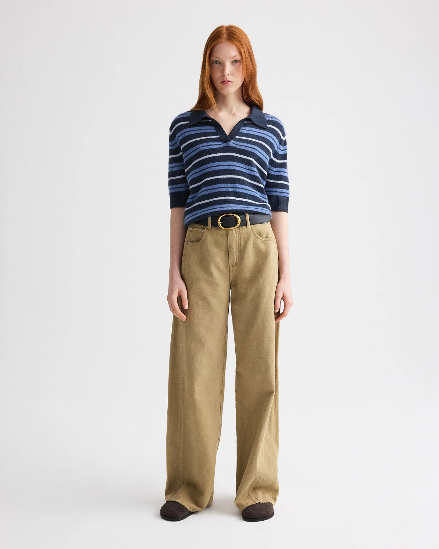Slightly Oversized Polo W/ Multi Stripe in Cashmere - Image 4