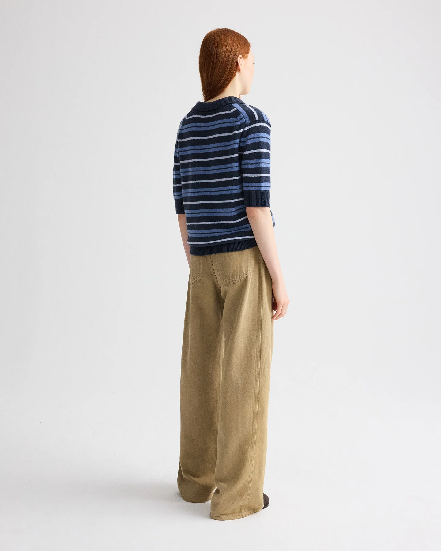 Slightly Oversized Polo W/ Multi Stripe in Cashmere - Image 5
