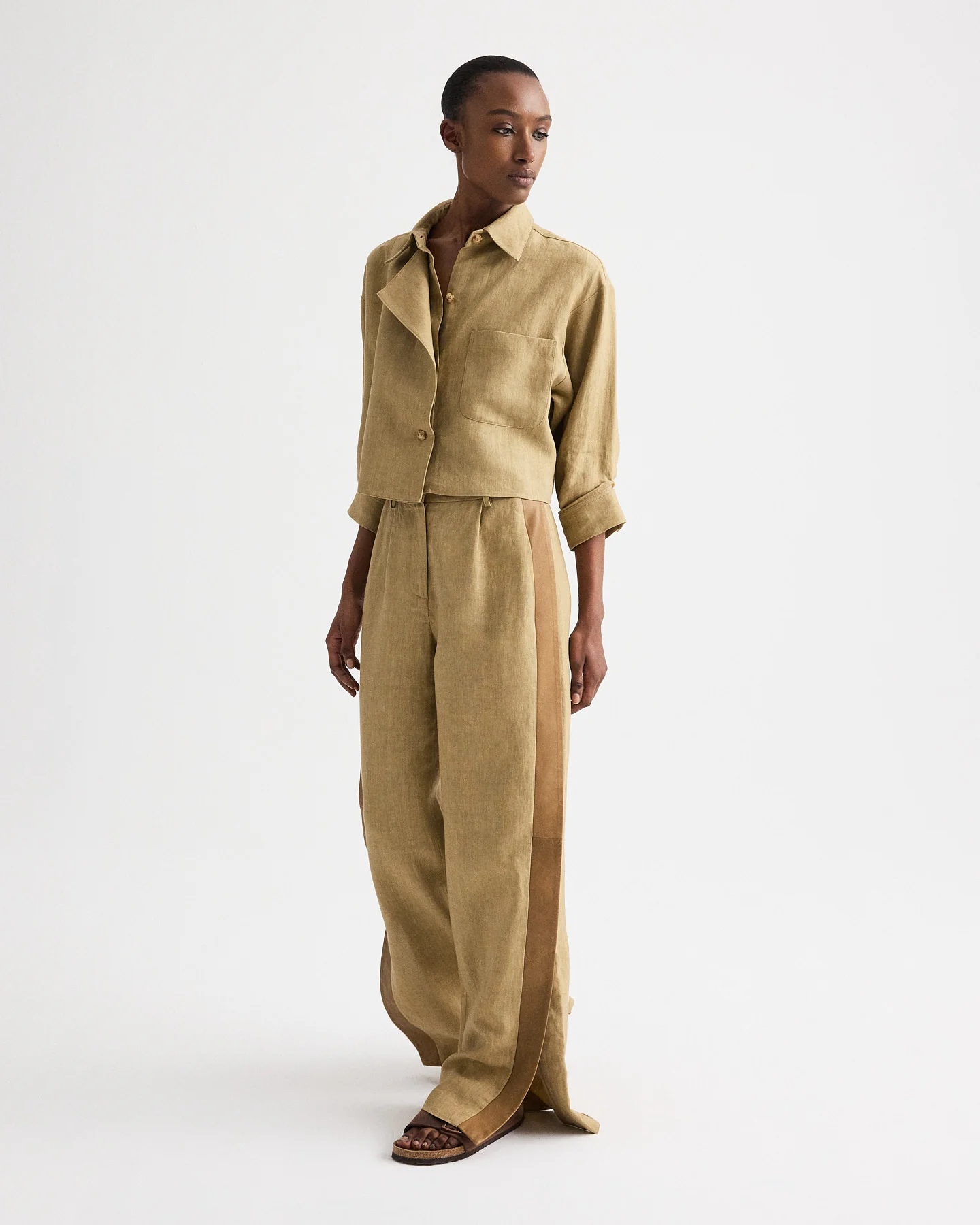 Slim A Pant with Lip Tux in Plain Weave Linen - Image 3