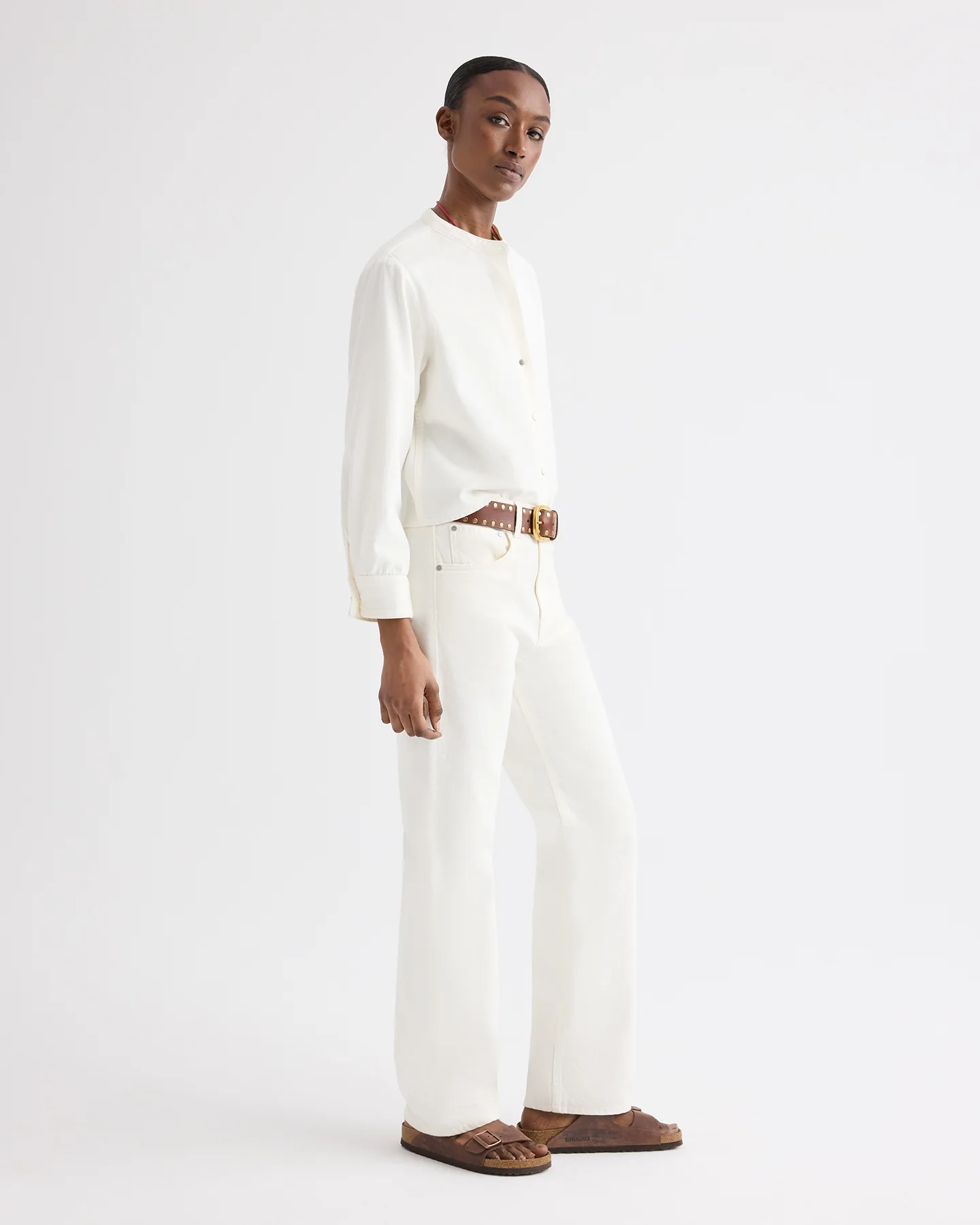 Stand Collar Cut Off Shirt in Japanese Denim - Image 3