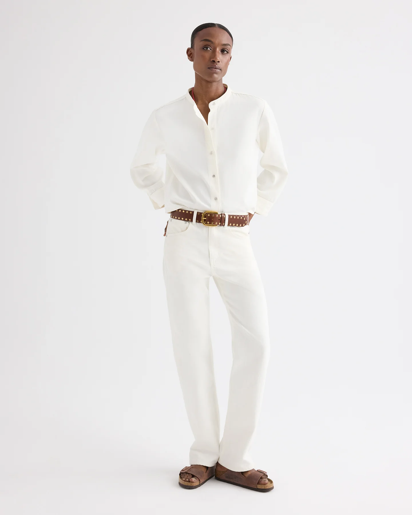 Stand Collar Cut Off Shirt in Japanese Denim - Image 4