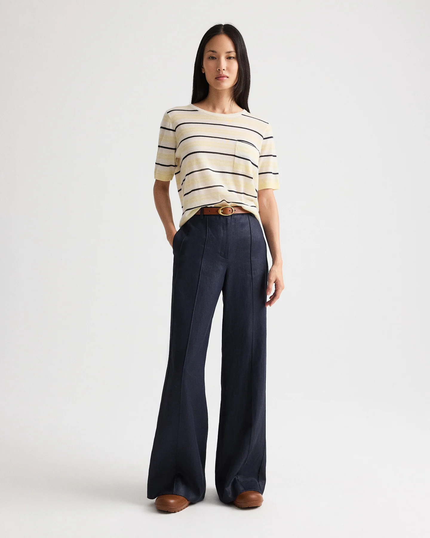 Striped Short Sleeve Tee in Superfine Cashmere - Image 3
