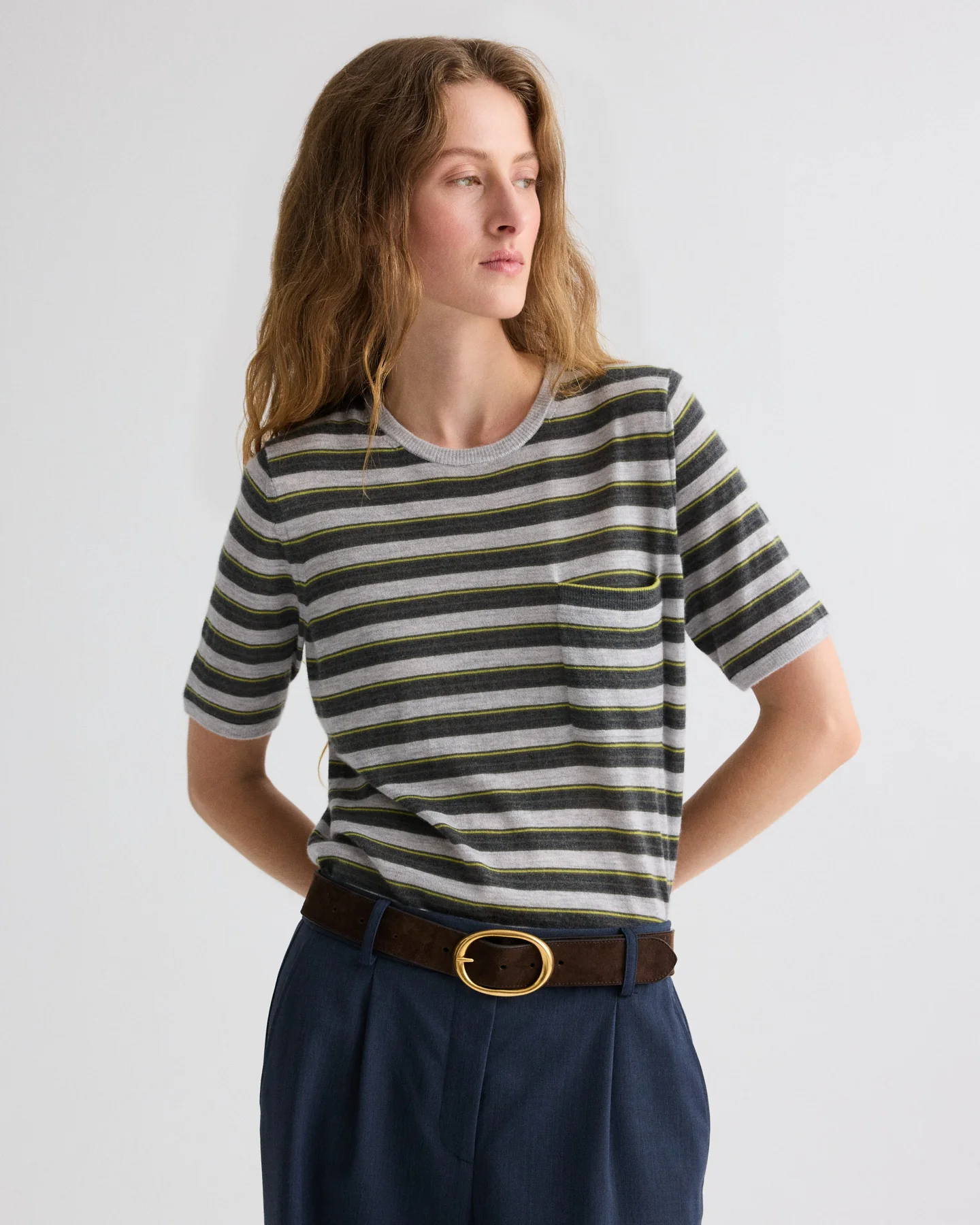 Striped True Crewneck in Superfine Cashmere - Image 2