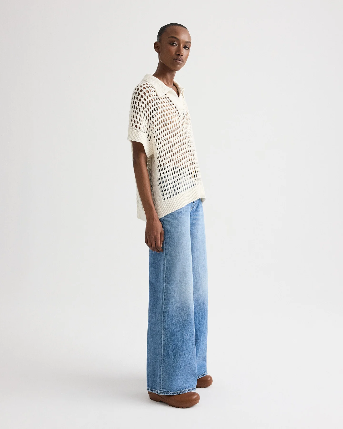 Supersized Open Knit Polo in Linen Silk - Image 4