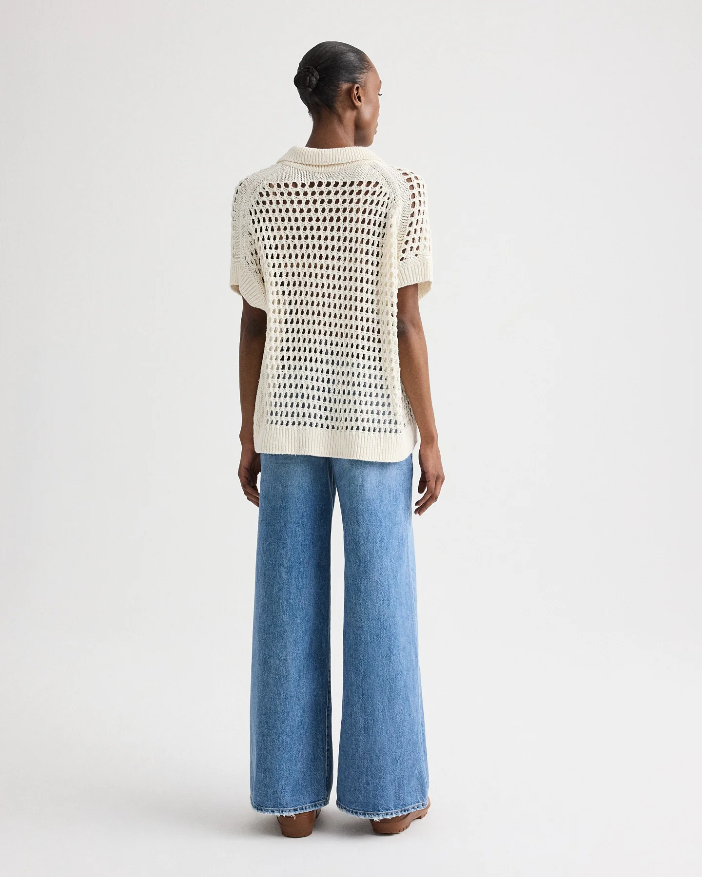 Supersized Open Knit Polo in Linen Silk - Image 5