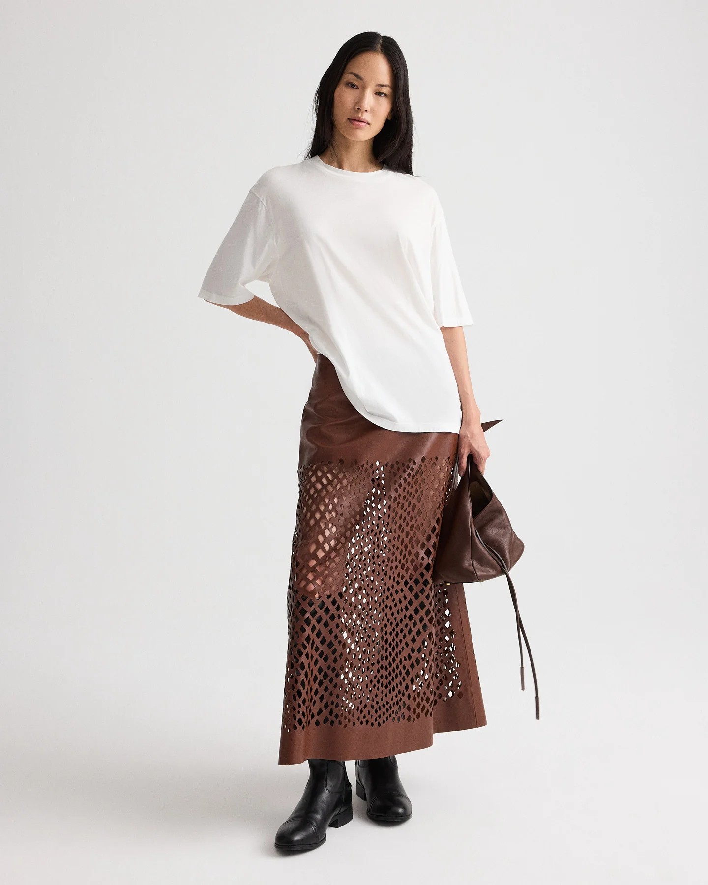 The A-Line Skirt with Laser Cut in Bruins Leather