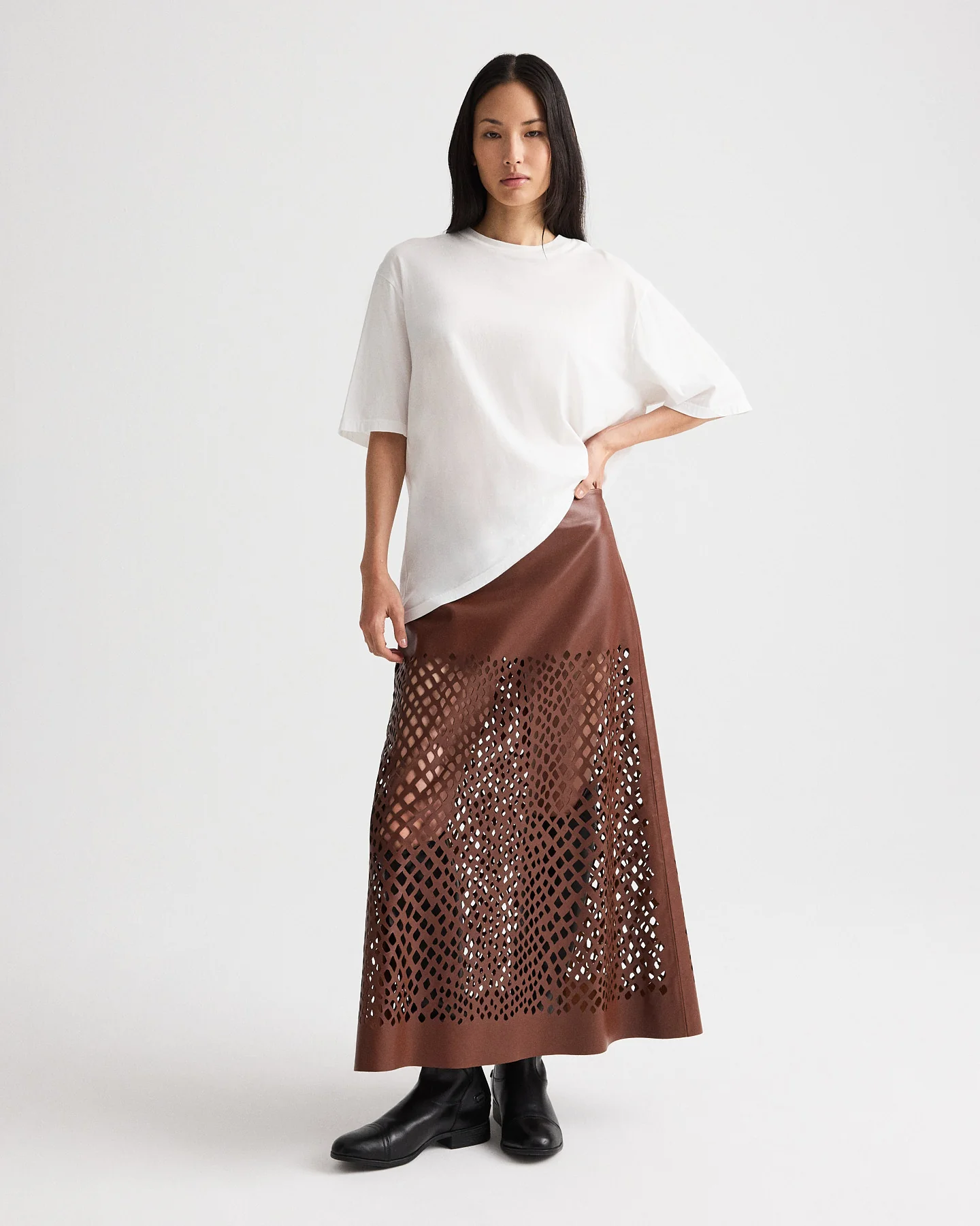 The A-Line Skirt with Laser Cut in Bruins Leather - Image 4