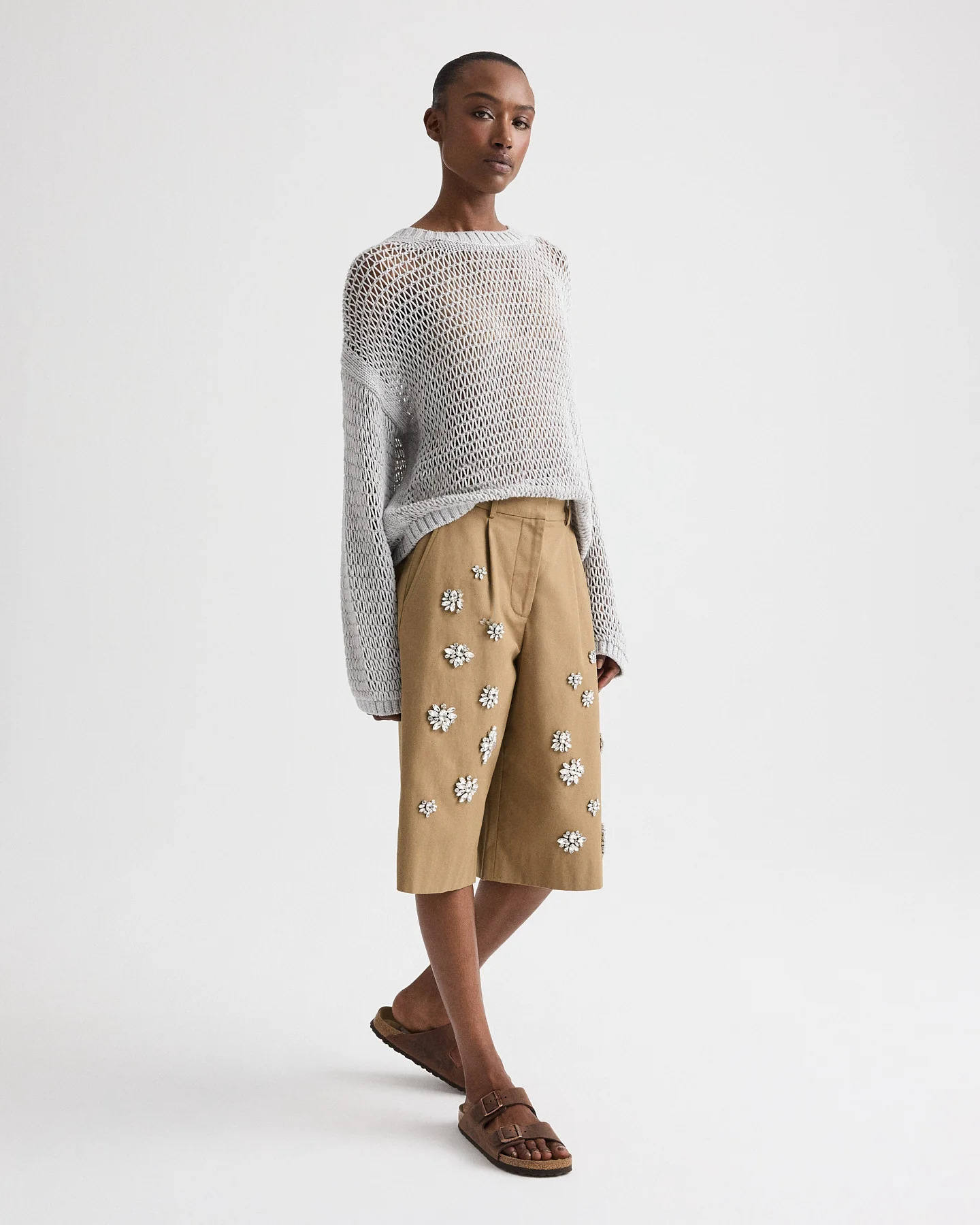 The City Short with Crystals in Water-Repellent Cotton Canvas - Image 3