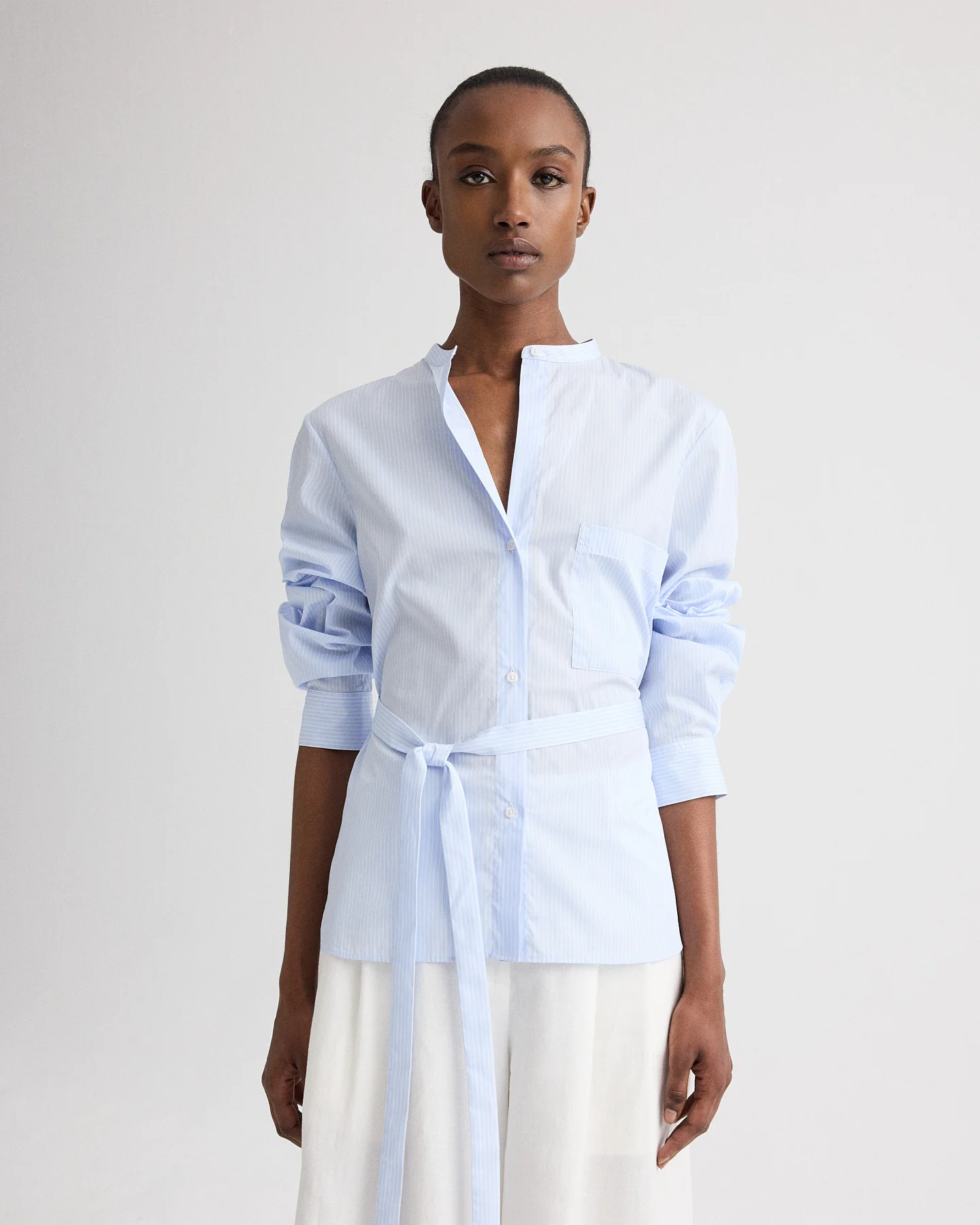 Tied Down Shirt in Stripe Twill Shirting