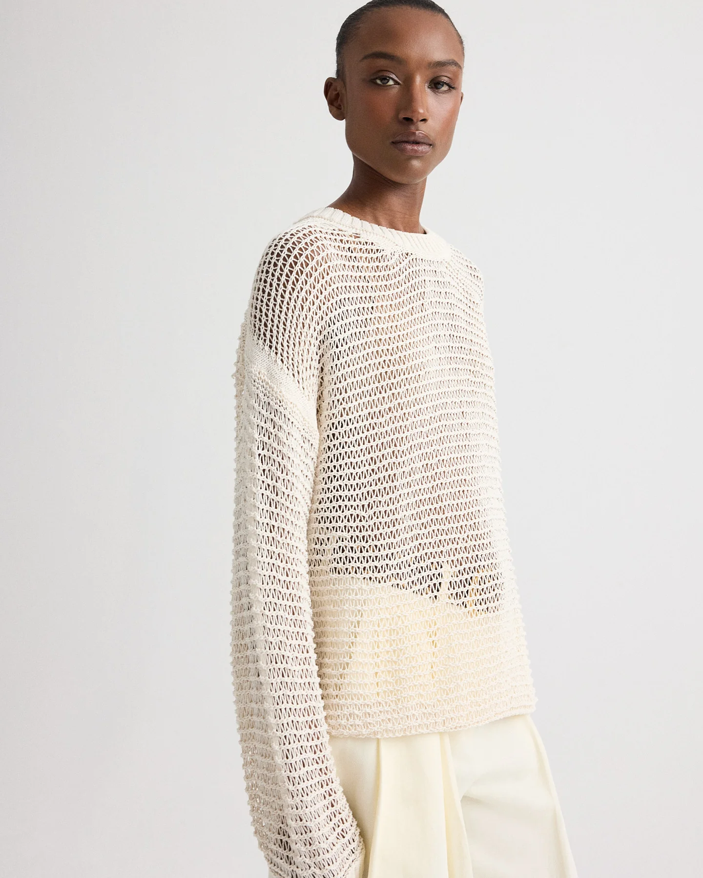 Wide Crew L/S Pullover in Silk Blend Yarn - Image 2